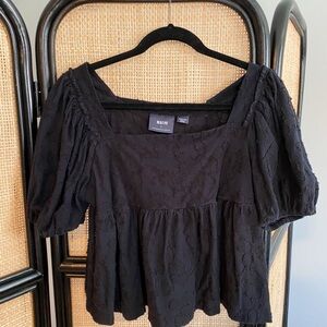 Anthropologie Black Eyelet Puff-Sleeve Square-Neck Blouse